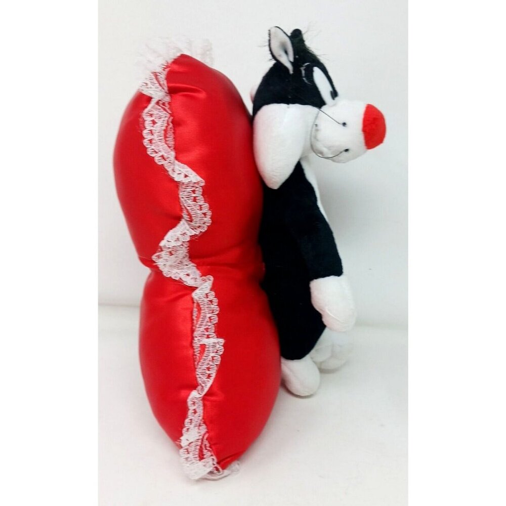 Looney Tunes Sylvester Plush Toy With Red Heart Pillow & Lace Trim VTG #S-1 - Picture 2 of 12